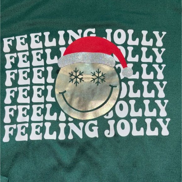 SO Girls "Feeling Jolly" Knit Holiday Shirt-Green-Size 14/16 - Picture 2 of 4
